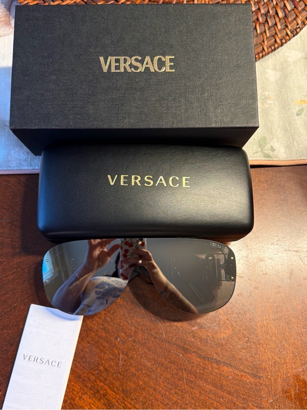 Versace Men’s Black Shield Sunglasses with Gold Logo